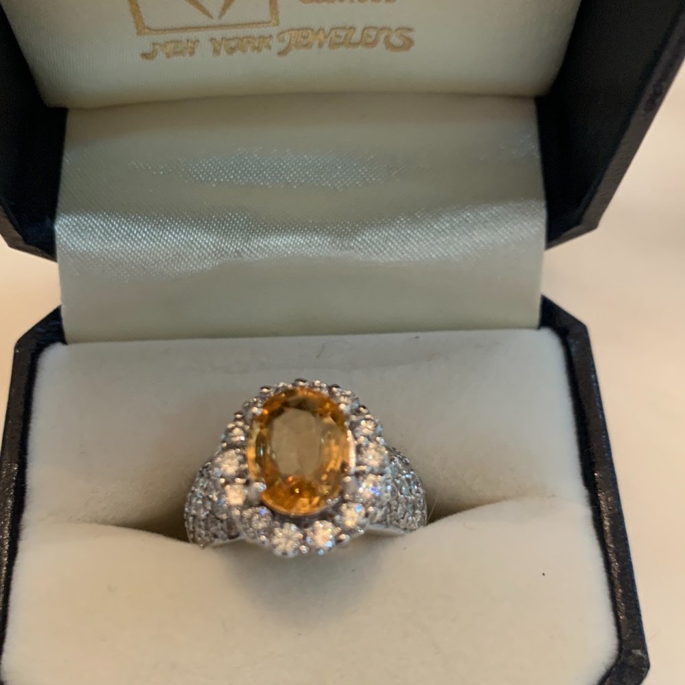 18K White Gold Yellow Sapphire Diamond Ring